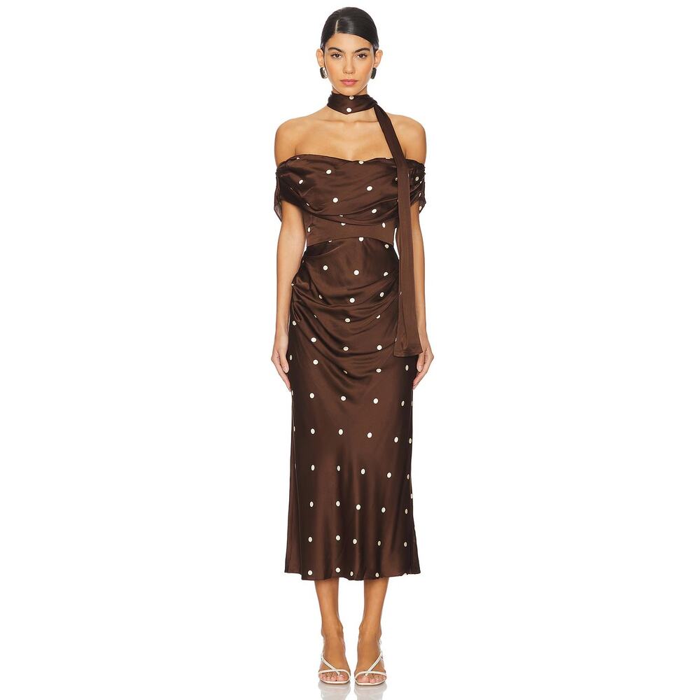 LPA Luisa Midi Dress Satin Polka Dot Retro Glam Formal Party Hoco Statement XXS - Picture 2 of 10